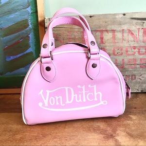 Vintage Von Dutch Pink Bowling Purse handbag white